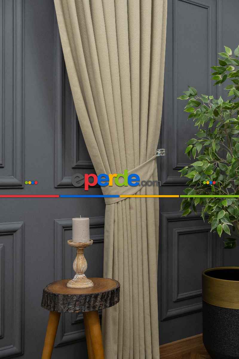 Salon - Taş Rengi Düz Fon Perde Dökümlü Fon Perde