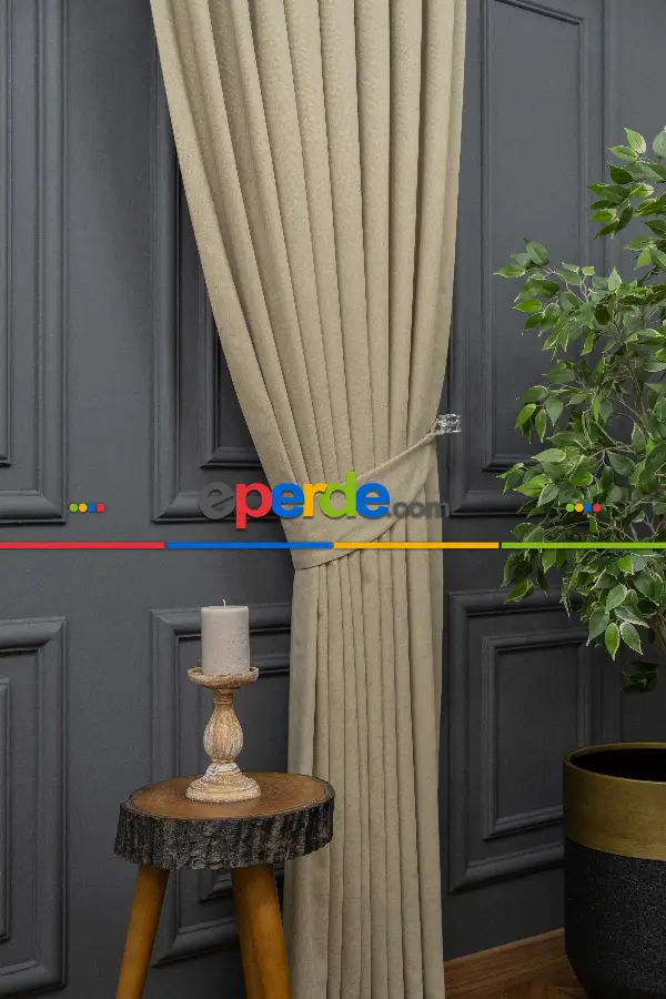 Taş Rengi Düz Fon Perde Dökümlü Fon Perde