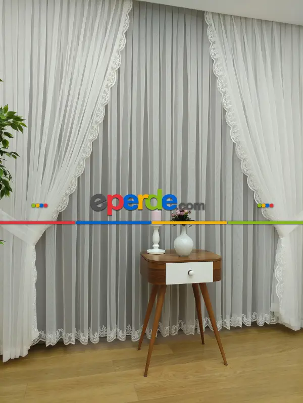 Fansız Dantel Fon Perde Etek Ucu Nakış (güpür ) İşlemeli - 8 (kombin İçin Açıklamayı Okuyunuz)- Ekru