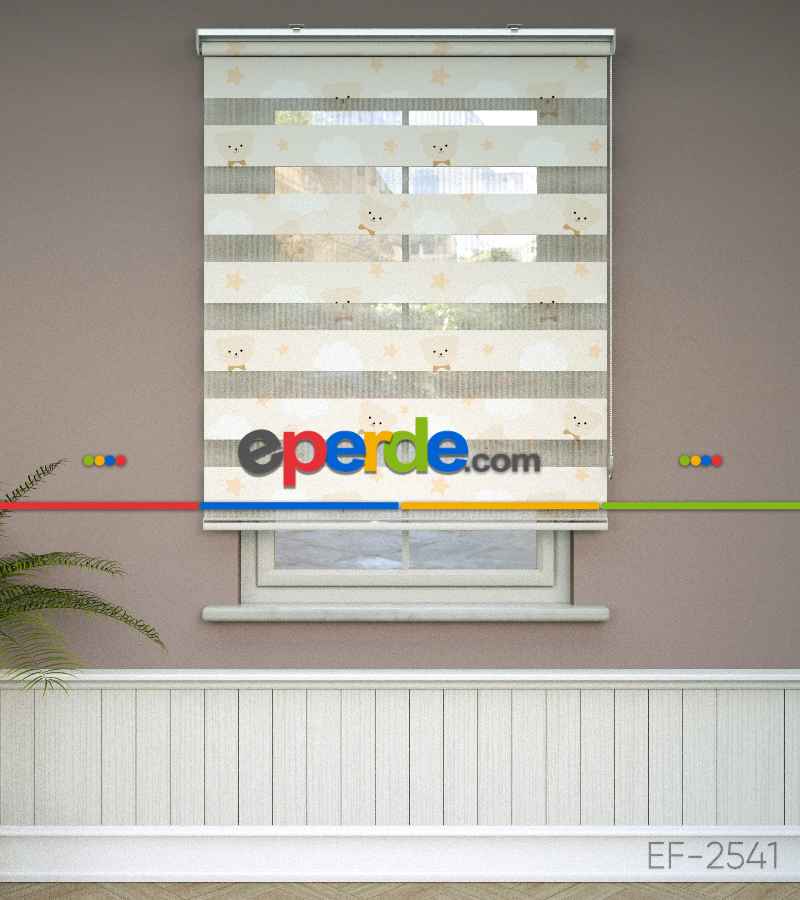 Yıldız Desenli Baskılı Zebra Perde- Çok Renkli