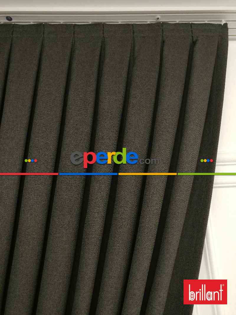 Brillant Keten Antrasit Renk Düz Fon Perde - Füme
