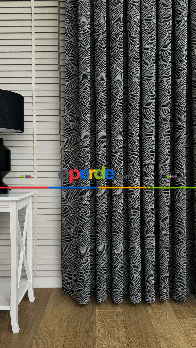 Dolcevita Siyah Gri Geometrik Desen Premium Jakar Dokuma Fon Perde