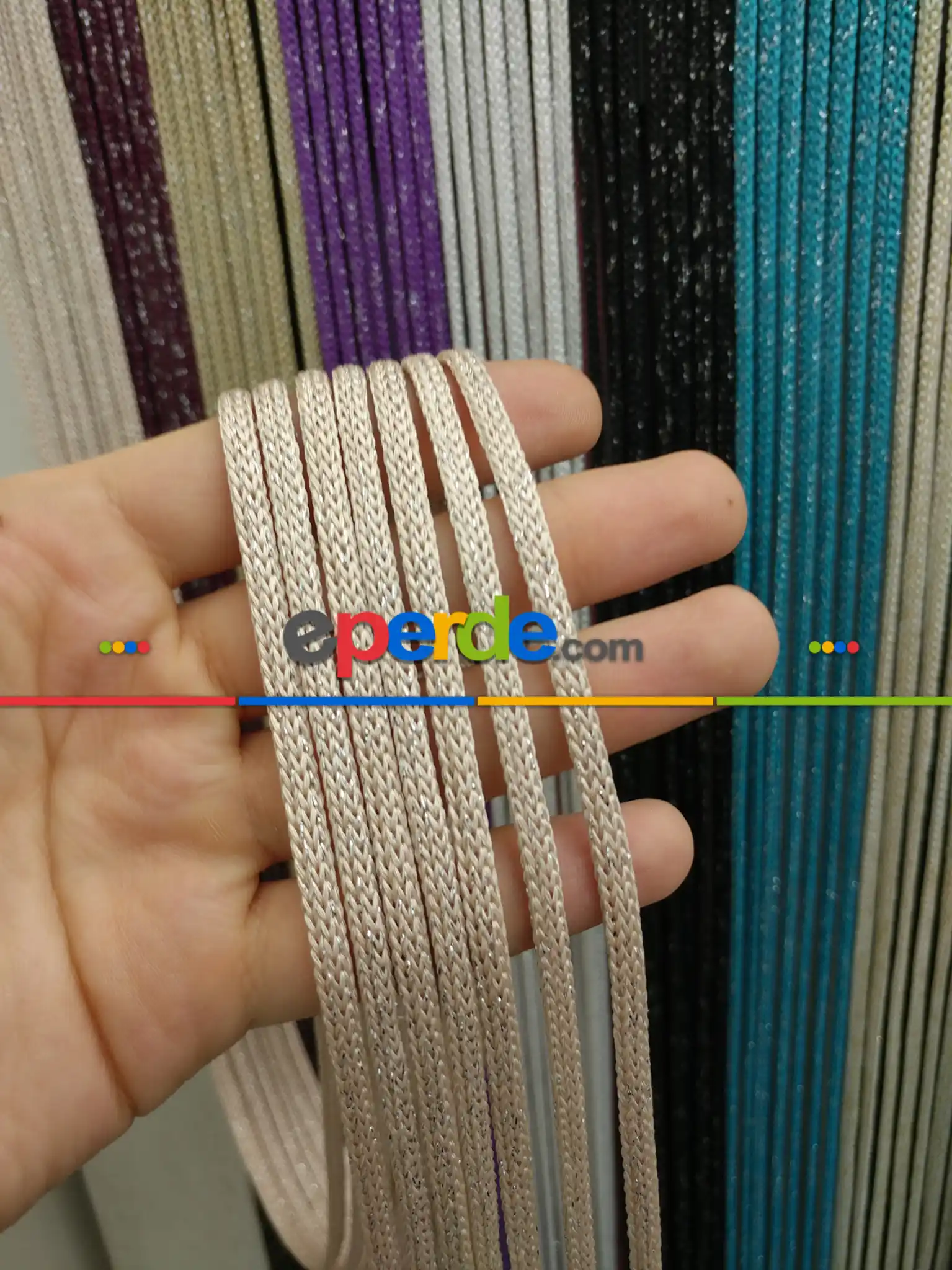 İp Perde - Krem Jumbo Simli Zincir Serisi İp Perde- Krem