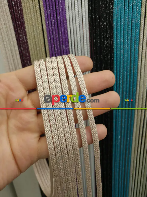 İp Perde - Krem Jumbo Simli Zincir Serisi İp Perde- Krem