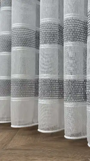 Gri Beyaz Bambu Bantlı Düz Tül Perde