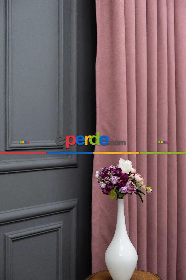 Salon - Gül Kurusu Düz Fon Perde En  Dökümlü Fon Perde