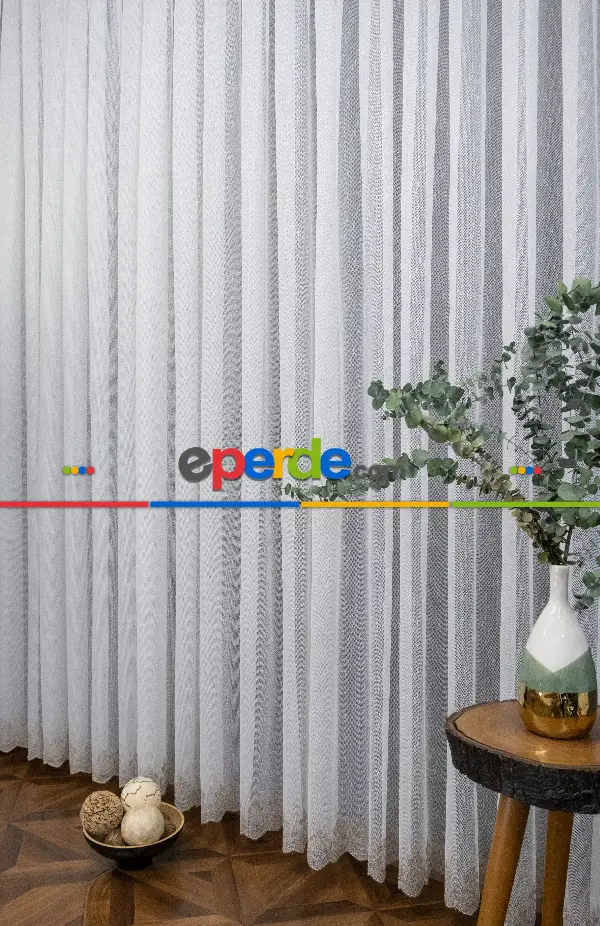 Salon Tül Perde - Şehrazat Fransız Danteli Etek Ucu Kahve Renk Nakışlı Örme Tül