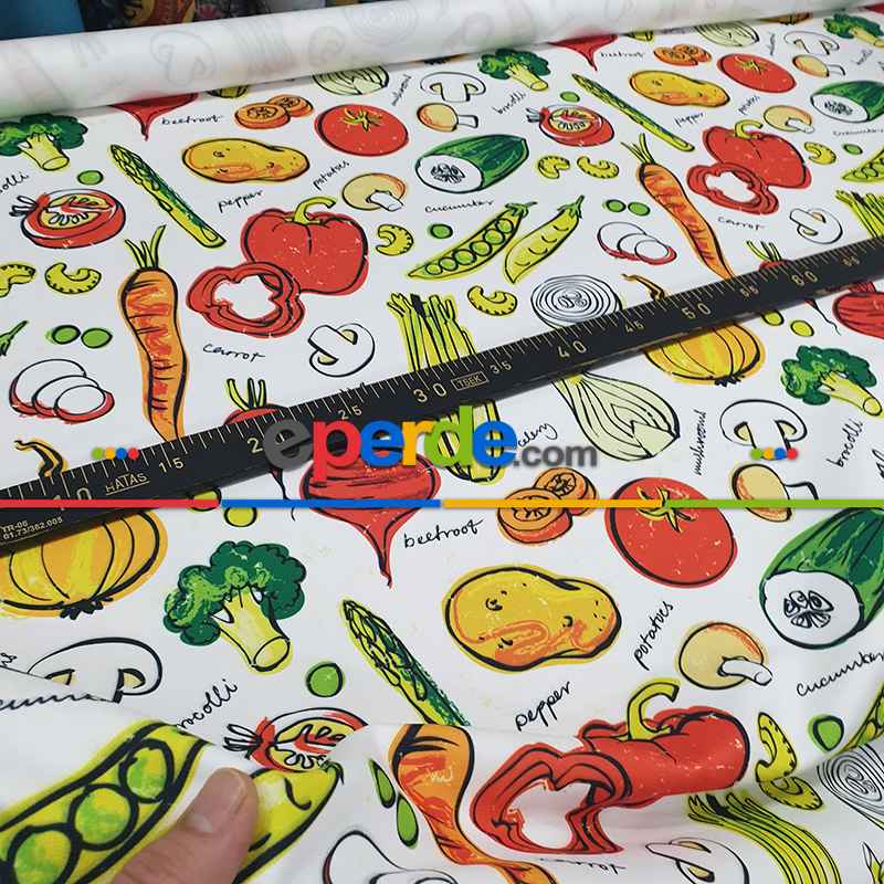 Mutfak Perdesi Kanat Fon Perde Sebze Desenli- Yeşil