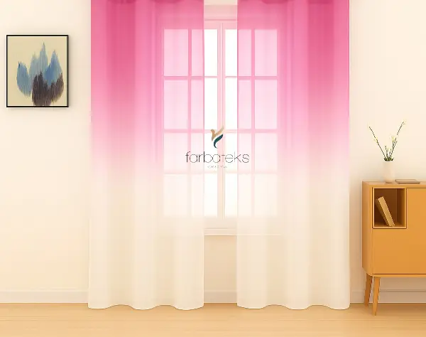 Fuşya Üstden Renk Geçişli Tül Perde