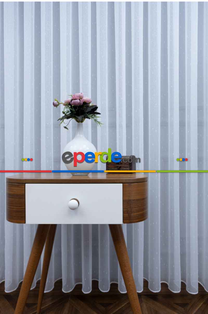 Damla Benekli Şantuklu Noktalı Sade Tasarım Yeni Düz Tül Perde- Beyaz-ekru - Kurşunlu Tül