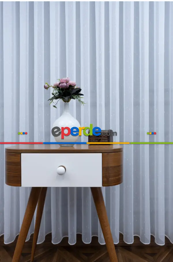 Oturma Odası - Damla Benekli Şantuklu Noktalı Sade Tasarım Yeni Düz Tül Perde- Beyaz-ekru