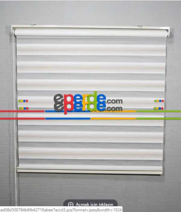 Salon Zebra Perde - Beyaz Açık Kahve Pilise Zebra Perde- Beyaz