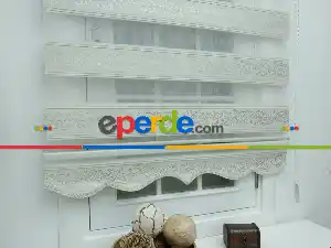 Jakarlı Zebra Perde Bdz-21- Krem-altın Simli