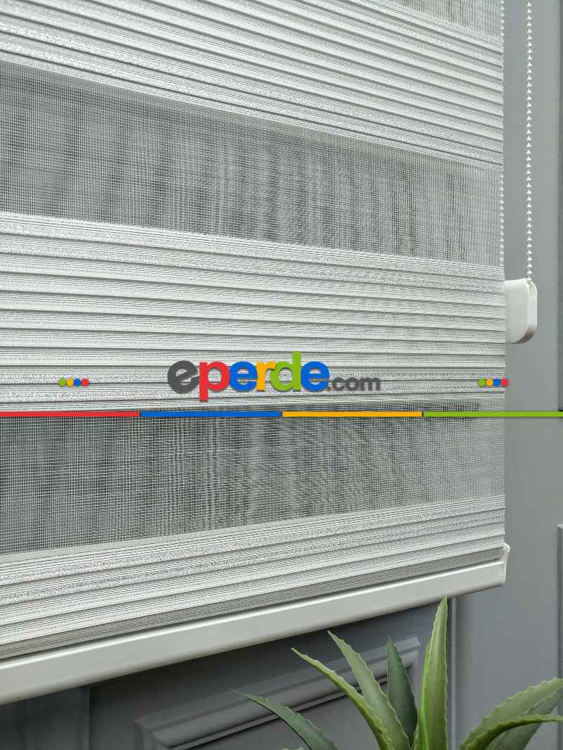 2025 Sezonu - Geniş Pileli (plise) Zebra Perde - Simli Zebra Perde- Gri Simli