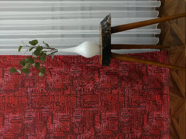 Kırmızı Geometrik Desenli Fon Perde Evm708 Kumaşı Kalındır Duck Bezi Değildir- Kırmızı Koyu