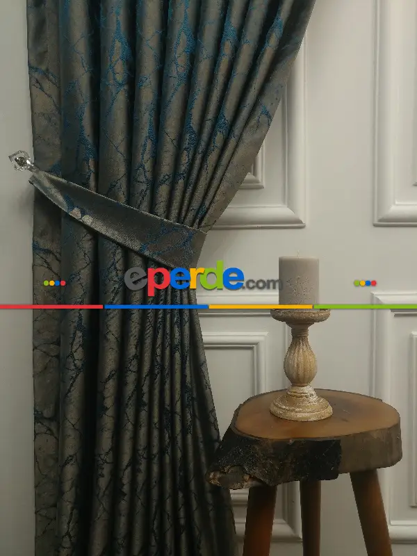 Granit Desen Jakar Fon Perde- Petrol Mavisi