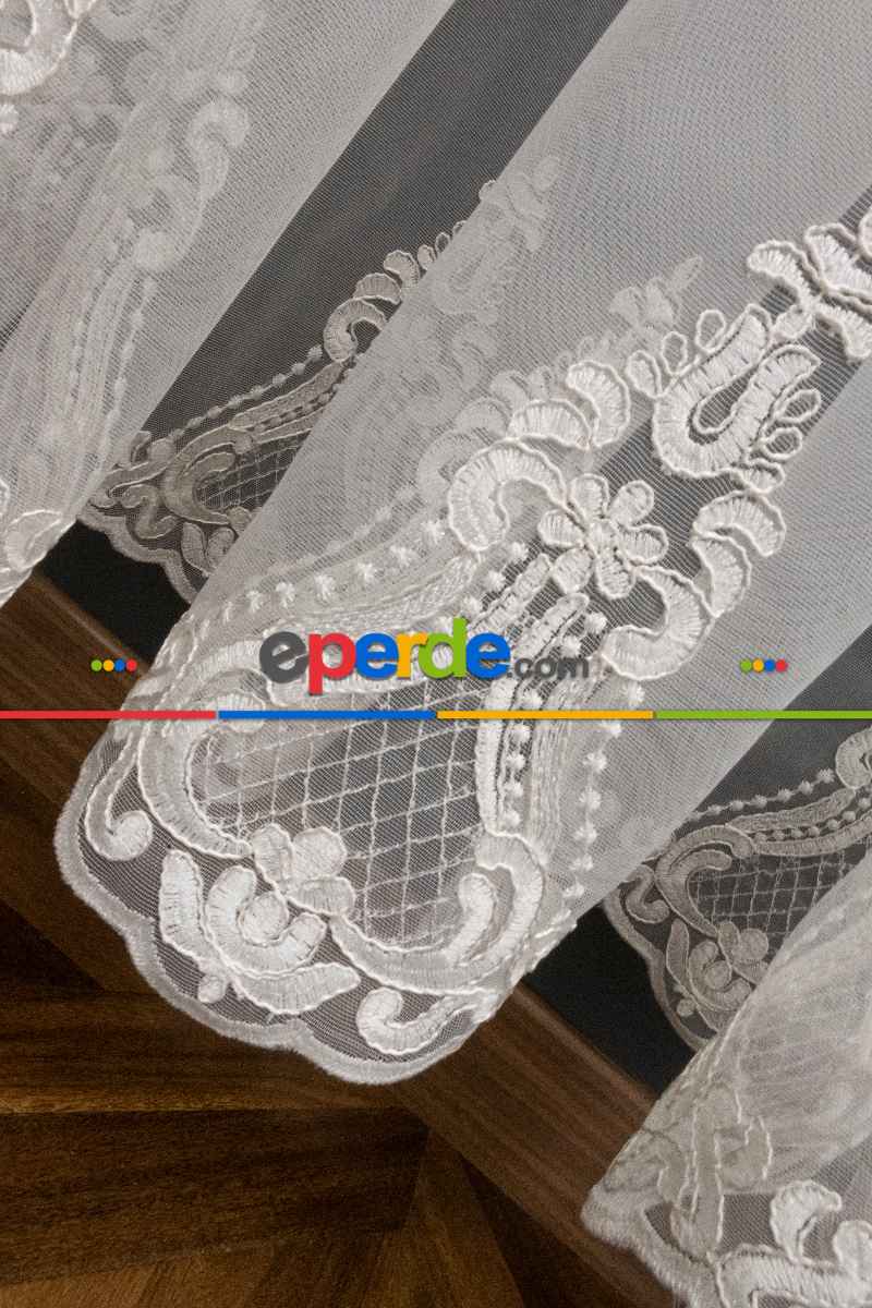 Oturma Odası - Kort Nakışlı Damask Avangard Osmanlı Damask Model Tasarım Salon Tül Perde