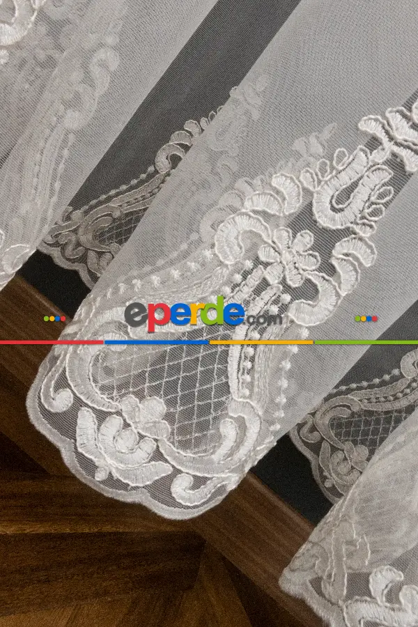 Desenli Tül Perde - Kort Nakışlı Damask Desenli - Avangard Tül - Osmanlı Tül - Salon/yatak Odası Tül Perde