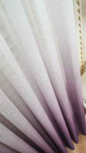 Keten Ekru Mor Degrade Geçişli Tül Perde, Ağır Gramajlı Premium Seri, Eteği Kurşunlu