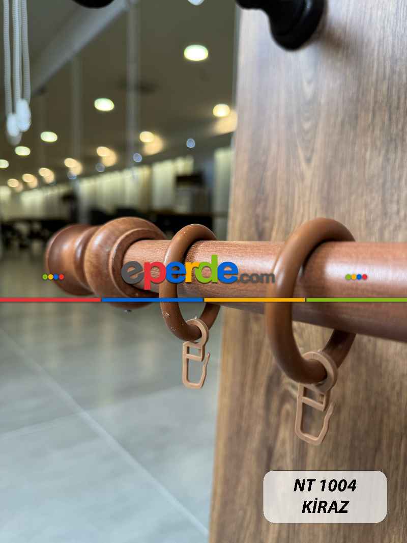 Kiraz Meşe Raylı Veya Raysız Plastik Halkalı Rustik Perde Askısı