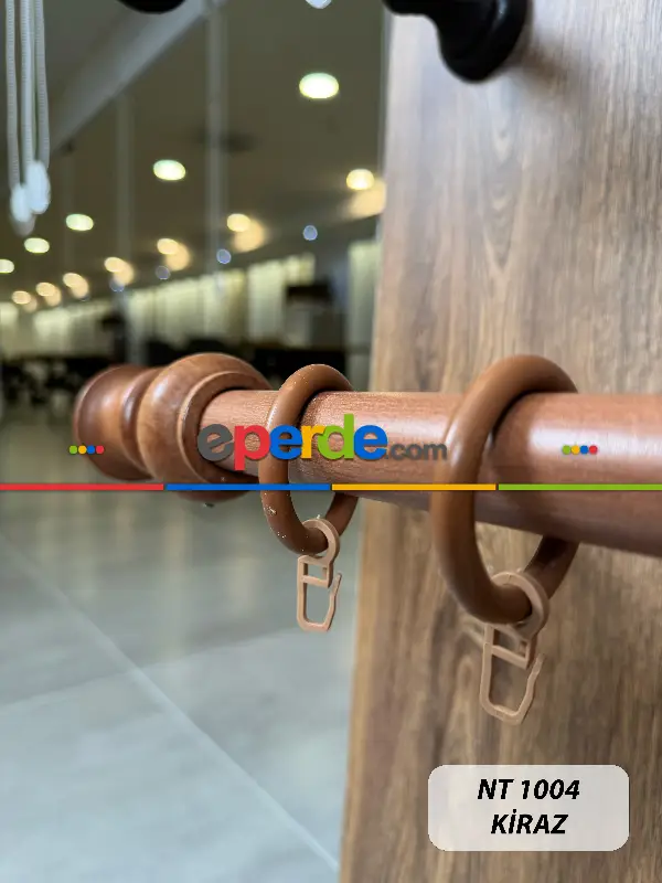 Kiraz Meşe Raylı Veya Raysız Plastik Halkalı Rustik Perde Askısı