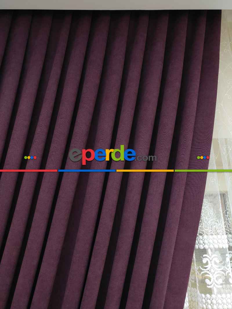 Mürdüm Düz Fon Perde Dökümlü Birinci Kalite 300 Cm Geniş En Daha Hesaplı- Mürdüm