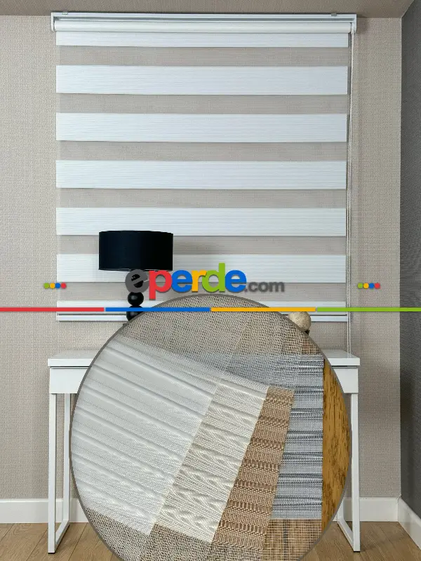 Genç Odası Ekru Pliseli Geniş Zebra Perde, Standart Metal Kasalı Yüksek Kalite Kornişe Kolay Montaj Seçenekli