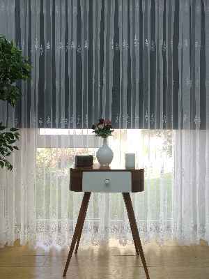 %60 İndirimli - Nakış İşlemeli Desenli Tül Perde - Ütü İstemez- Ekru