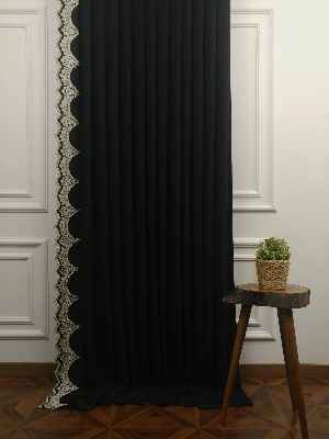 Arzenen Birinci Sınıf Kalite Nakış Kord Desenli Tek Kanat Fon Perde - Siyah