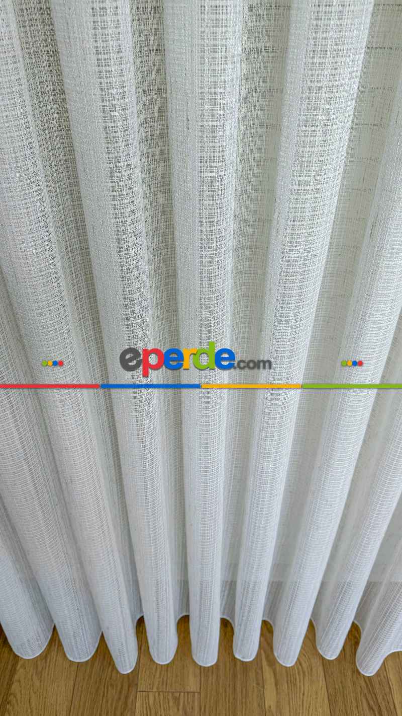 Ekru Özel Dokuma, Özel İplik Keten Düz Tül Perde - Ağır Gramajlı Premium