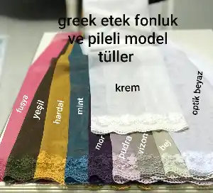 Greek Dantel Etek Tül Perde %100 Polyester Garantilir- Yeşil-Beyaz-Krem-Bej-Mor-Krem İnci-Fuşya-Vizon Rengi-Mint-Pudra-Hardal Sarısı