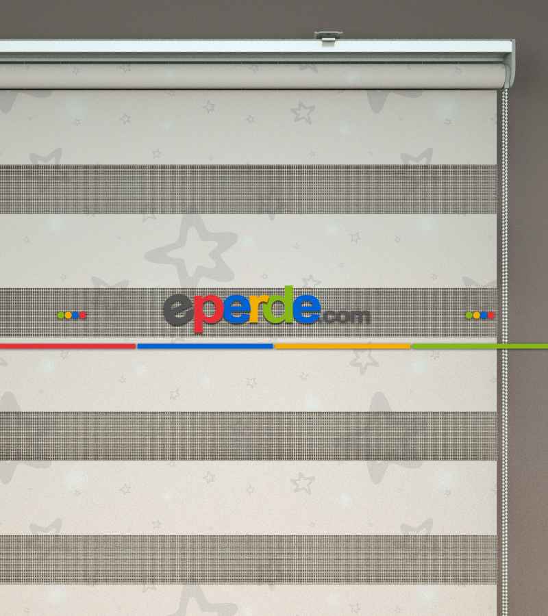 Yıldız Desenli Baskılı Zebra Perde- Çok Renkli