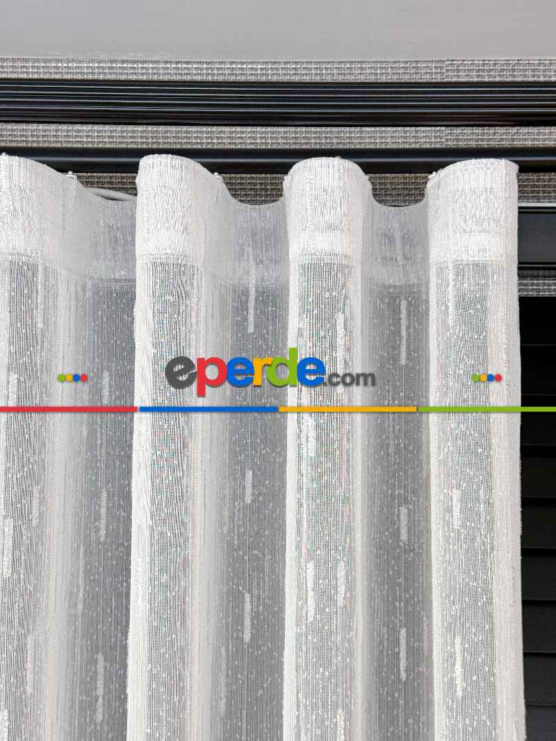 Mutfak Sakallı Şantuk Tül Perde - Gümüş Simli Ekru Zemin - Ürün Videosu Açıklamada Vardır