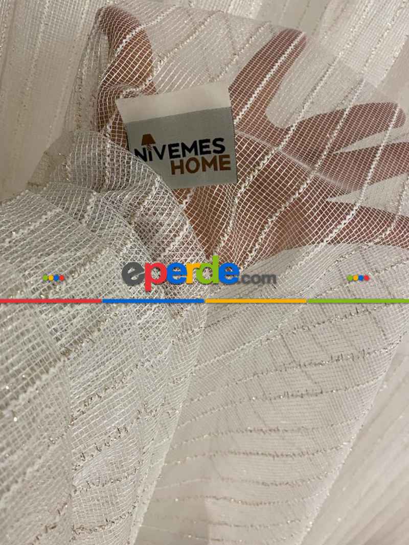 Oturma Odası - Salon Fon Perde - Nivemeshome Greek Gold Fitilli 1/3 Sık Pileli Tül Perde 100cm X 250cm 