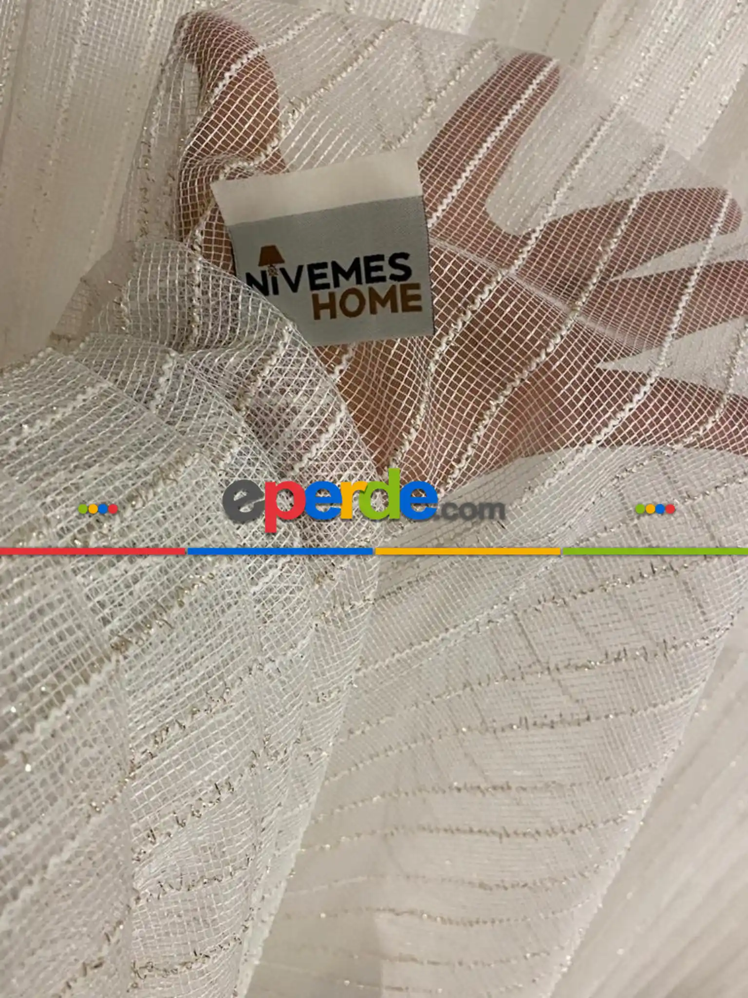 Salon - Salon Fon Perde - Nivemeshome Greek Gold Fitilli 1/3 Sık Pileli Tül Perde 100cm X 250cm 