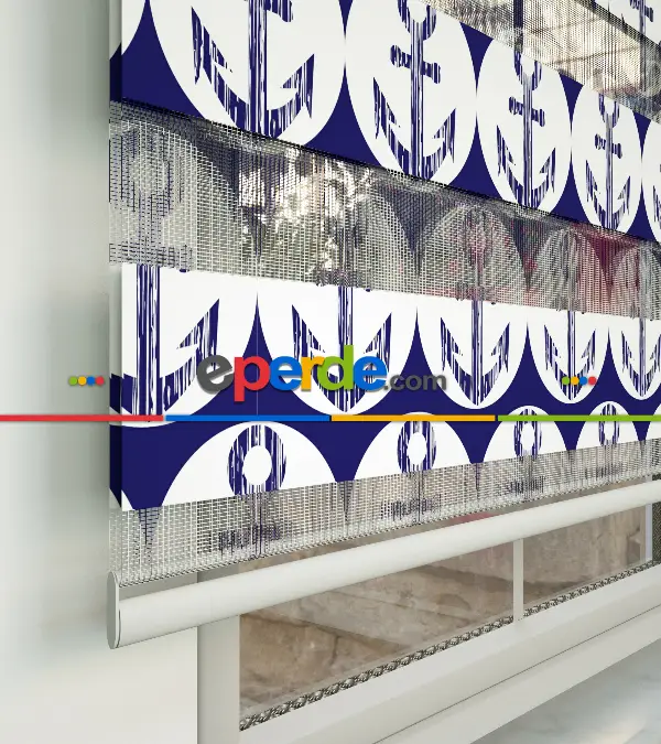 Çocuk Odası Zebra Perde - Çapa Baskılı Zebra Perde- Lacivert-Beyaz