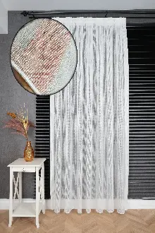 Beyaz Pırıltılı Simli Natural Keten Premium Exclusive Monika Tül Perde
