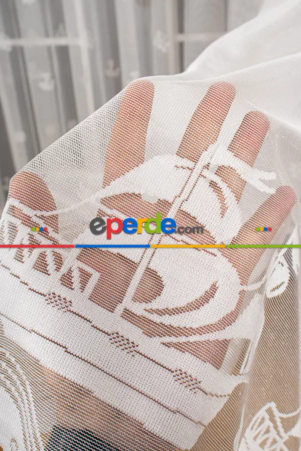 Bebek Odası -  Çocuk Odası Denizci Çapa Desenli Örme Tül Perde