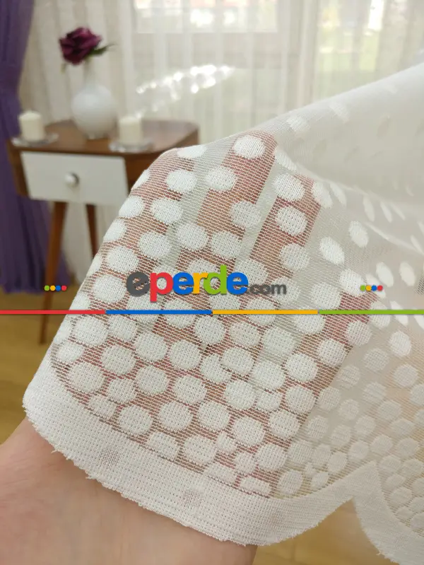 Puantiyeli Dantel Tül Perde- Ekru