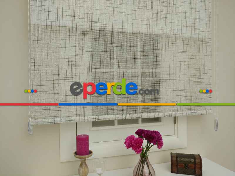 Mutfak - Keten Tül Stor Wicker - Çiftli Sistem Tül Stor Perde (wicker)- Kahve Açık