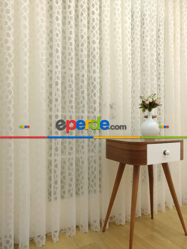 Örme Dantel Tül Perde- Krem