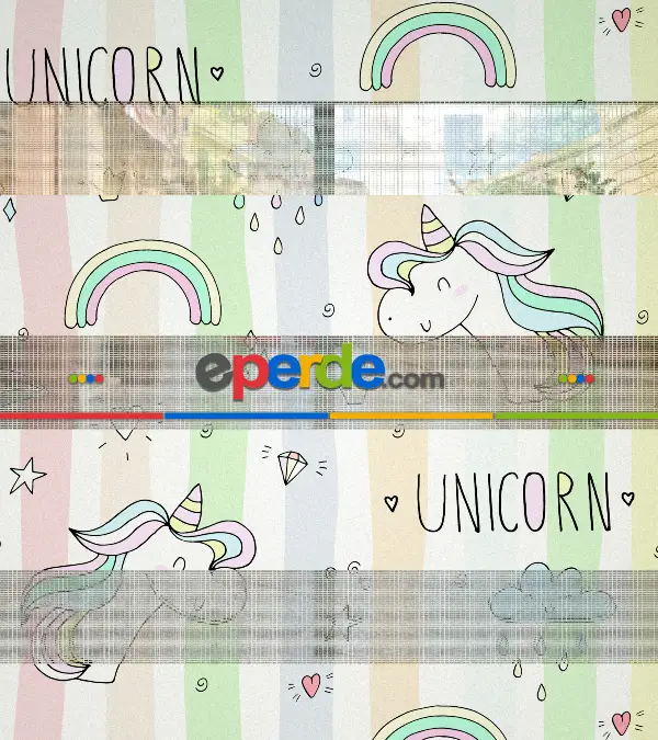 Unicorn Desenli Baskılı Zebra Perde- Çok Renkli