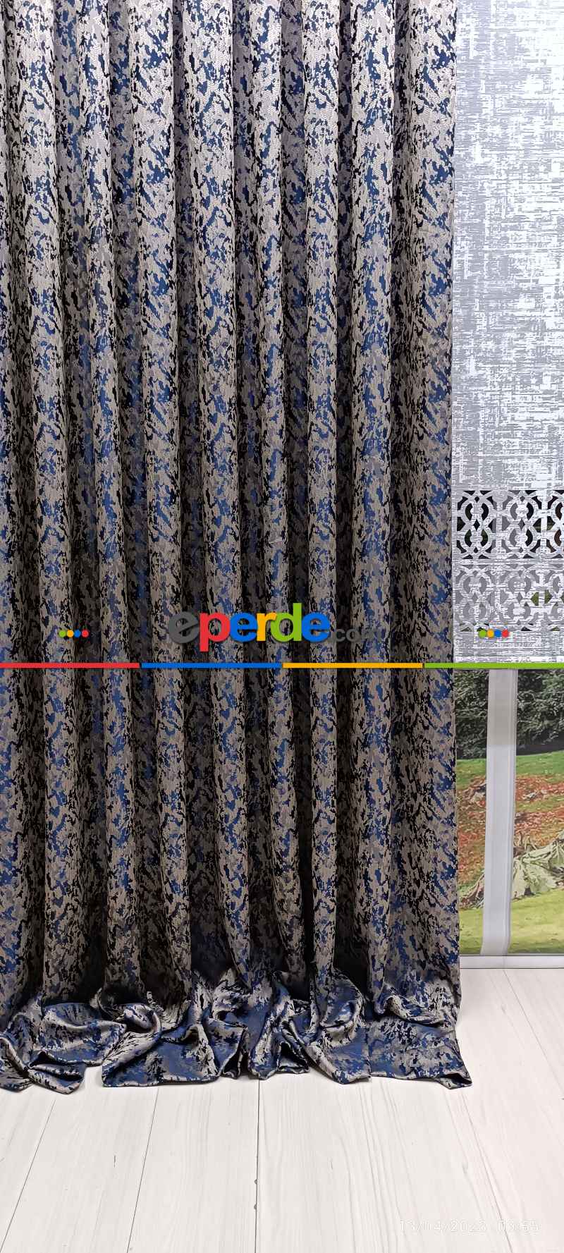 Yatak Odası - 2023 Elit Modern Desenli Fosforlu İplik Dokuma Fon Perde - 2