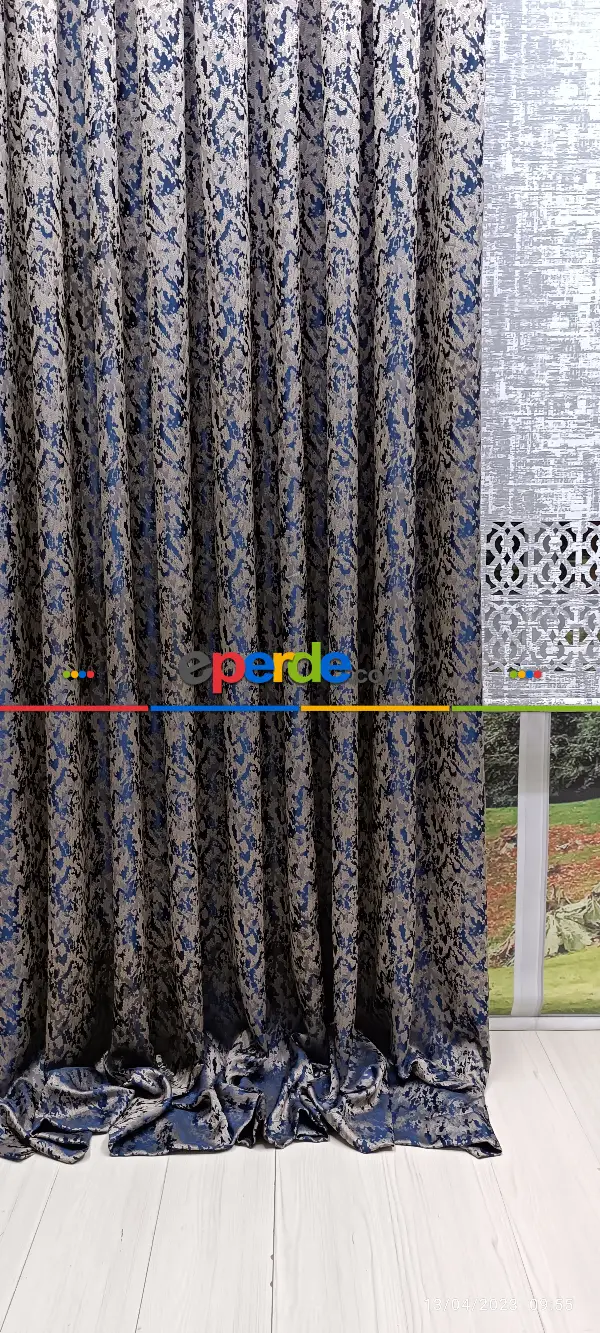 Yatak Odası - 2023 Elit Modern Desenli Fosforlu İplik Dokuma Fon Perde - 2