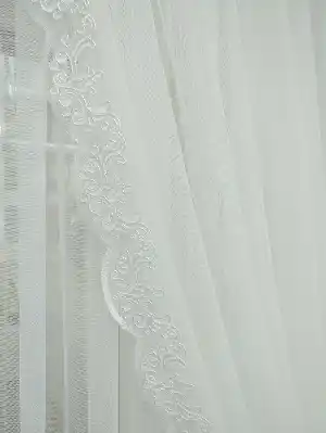 Metre İle Dikişsiz Kumaş Satışı Fansız Dantel Tül Perde Etek Ucu Nakış (güpür) İşlemeli - 8- Ekru