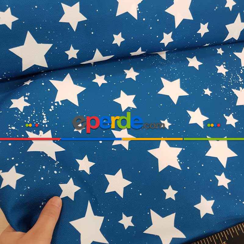 Yıldız Desenli Fon Perde Evm685-9 Kumaşı Kalındır Duck Bezi Değildir- Beyaz