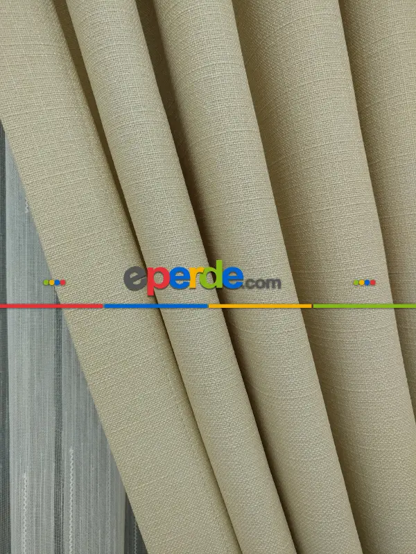 Yatak Odası - Açık Krem Rengi - Düz Keten Fon Perde (  Keten Fon Perde)- Taş Rengi