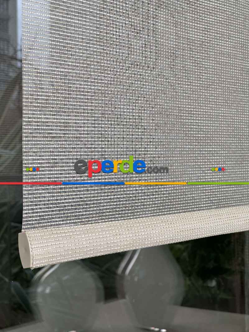 Ekru Krem Çiftli Sistem Tül Stor Perde, Standart Metal Kasalı Yüksek Kalite Kornişe Kolay Montaj Seçenekli