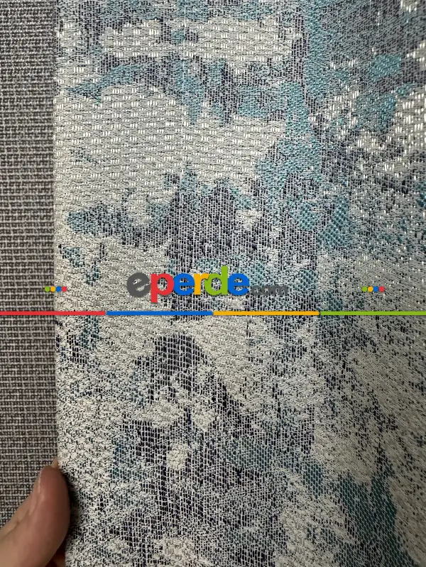 Petrol Turkuaz Yeşili Desenli Jakar Fon Perde (285 En)- Gri-füme-antrasit-petrol Mavisi