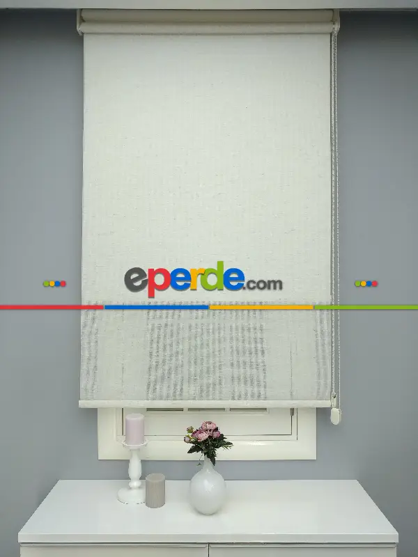 Çiftli Sistem Naturel Keten Tül Stor- Bej